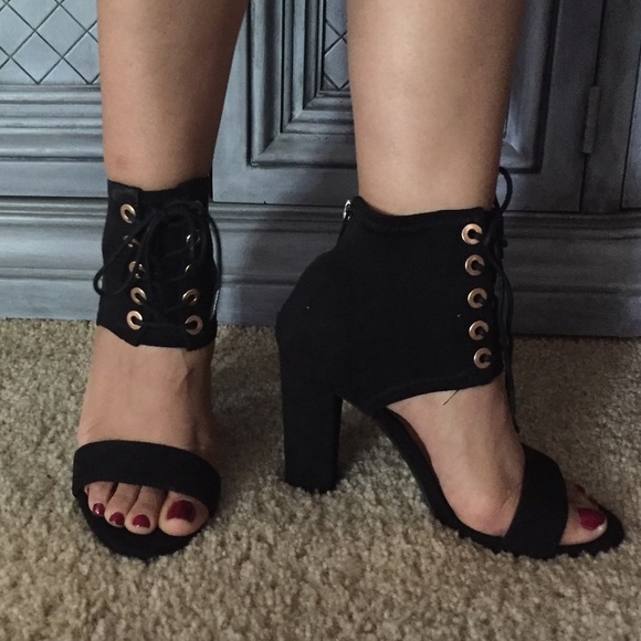 Sexy Vegan Ankle Corset Open Toe chunky Heels - Picture 4 of 8